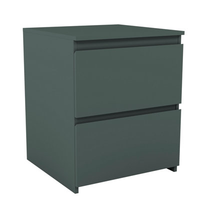 Vida Designs Denver 2 Drawer Green Large Bedside Chest (H) 480mm x (W) 395mm x (D) 395mm