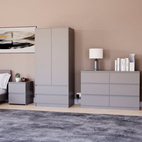 Vida Designs Denver 3 Piece Bedroom Set - (2 Drawer Large Bedside Chest, 6 Drawer Chest, 2 Door 2 Drawer Wardrobe), Grey