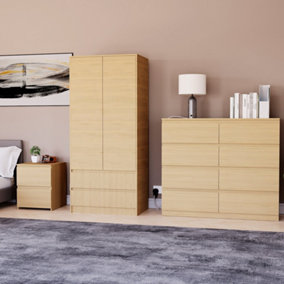 Vida Designs Denver 3 Piece Bedroom Set - (2 Drawer Large Bedside Chest, 8 Drawer Chest, 2 Door 2 Drawer Wardrobe), Pine