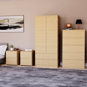 Vida Designs Denver 4 Piece Bedroom Set - (2 Drawer Large Bedside Chest x2, 5 Drawer Chest, 2 Door 2 Drawer Wardrobe), Pine