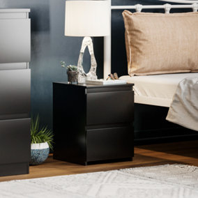 Vida Designs Denver Black 2 Drawer Bedside Chest (H)400mm (W)295mm (D)295mm
