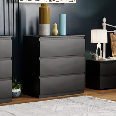 Vida Designs Denver Black 3 Drawer Chest (H)775mm (W)700mm (D)400mm