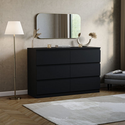 Vida Designs Denver Black 6 Drawer Chest (H)770mm (W)1200mm (D)400mm
