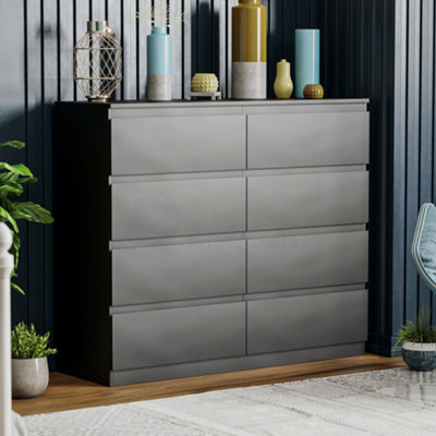 Vida Designs Denver Black 8 Drawer Chest (H)955mm (W)1200mm (D)400mm