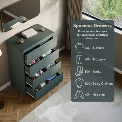 Vida Designs Denver Green 4 Drawer Chest of Drawers (H) 960mm (W) 700mm ...