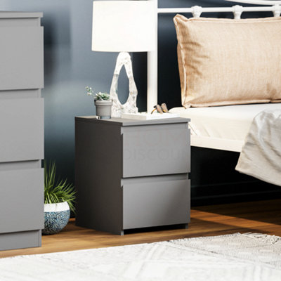 Vida Designs Denver Grey 2 Drawer Bedside Chest (H)400mm (W)295mm (D)295mm