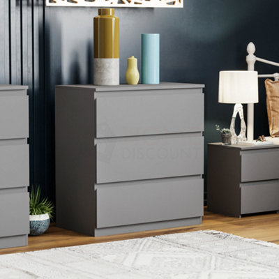 Vida Designs Denver Grey 3 Drawer Chest (H)775mm (W)700mm (D)400mm