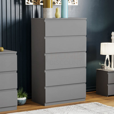 Vida Designs Denver Grey 5 Drawer Chest (H)1120mm (W)700mm (D)400mm