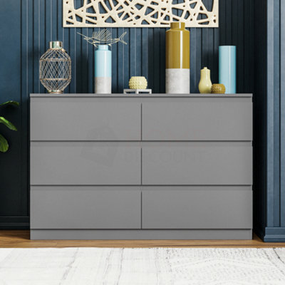 Vida Designs Denver Grey 6 Drawer Chest (H)770mm (W)1200mm (D)400mm