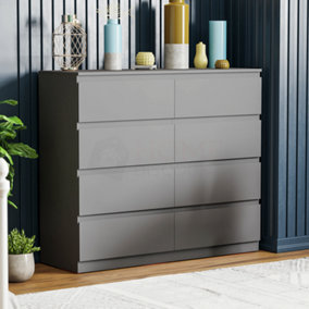 Vida Designs Denver Grey 8 Drawer Chest (H)955mm (W)1200mm (D)400mm