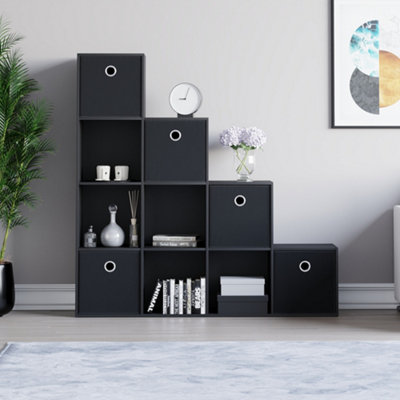 Vida Designs Durham Black 10 Cube Staircase Storage Unit & Set of 5 ...