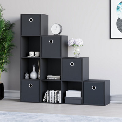 Vida Designs Durham Black 10 Cube Staircase Storage Unit & Set of 5 ...
