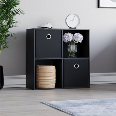 Vida Designs Durham Black 2x2 Cube Storage Unit & Set of 2 Black Foldable Cube Storage Baskets
