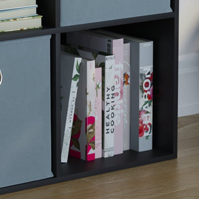 Vida Designs Durham Black 2x2 Cube Storage Unit & Set of 2 Grey Cube Foldable Storage Baskets