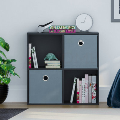 Vida Designs Durham Black 2x2 Cube Storage Unit & Set of 2 Grey Cube Foldable Storage Baskets