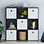 Vida Designs Durham Black 3x3 Cube Storage Unit & Set of 5 White Cube Storage Baskets