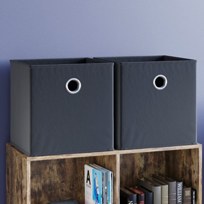 Vida Designs Durham Black Cube Foldable Storage Basket Pair of 2 (H)300mm (W)300mm