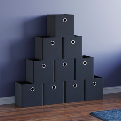 Vida Designs Durham Black Cube Foldable Storage Basket Set of 10 (H)300mm (W)300mm