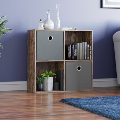Vida Designs Durham Dark Wood 2x2 Cube Storage Unit & Set of 2 Grey ...