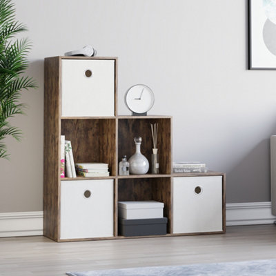 Vida Designs Durham Dark Wood 6 Cube Staircase Storage Unit & Set of 3 ...