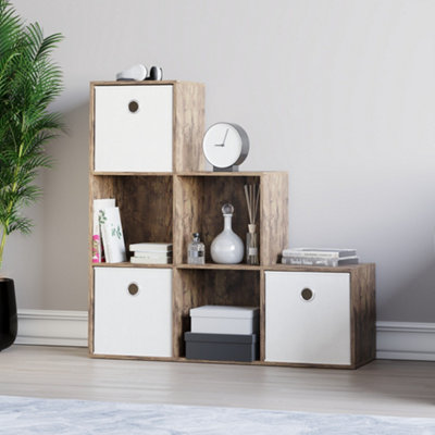 Vida Designs Durham Dark Wood 6 Cube Staircase Storage Unit & Set of 3 ...