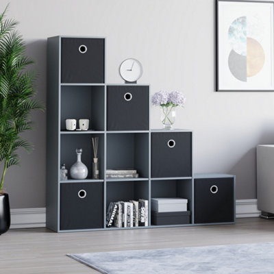 Vida Designs Durham Grey 10 Cube Storage Unit & Set of 5 Black Foldable ...