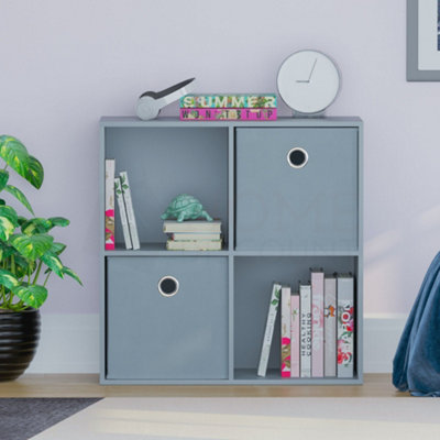 Vida Designs Durham Grey 2x2 Cube Storage Unit & Set of 2 Grey Cube Foldable Storage Baskets