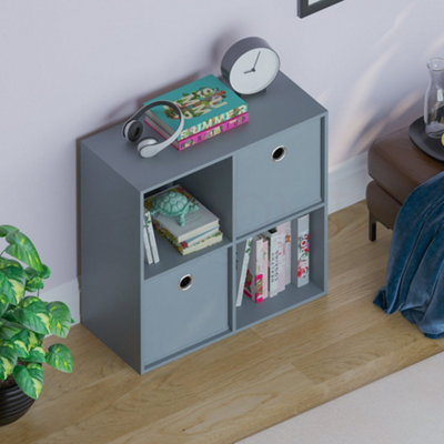 Vida Designs Durham Grey 2x2 Cube Storage Unit & Set of 2 Grey Cube Foldable Storage Baskets