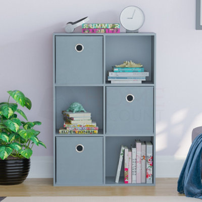 Vida Designs Durham Grey 2x3 Cube Storage Unit & Set of 3 Grey Cube Foldable Storage Baskets