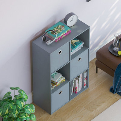 Vida Designs Durham Grey 2x3 Cube Storage Unit & Set of 3 Grey Cube Foldable Storage Baskets