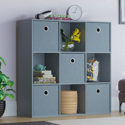 Vida Designs Durham Grey 3x3 Cube Storage Unit & Set of 5 Grey Cube