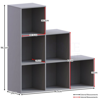 Vida Designs Durham Grey 6 Cube Staircase Storage Freestanding Bookcase Organiser Unit