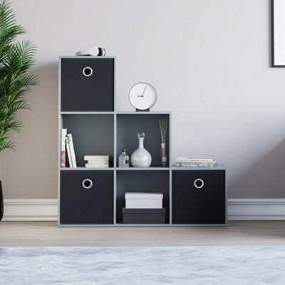 Vida Designs Durham Grey 6 Cube Staircase Storage Unit & Set of 3 Black ...