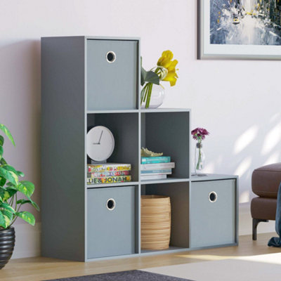 Vida Designs Durham Grey 6 Cube Staircase Storage Unit & Set of 3 Grey Cube Foldable Storage Baskets