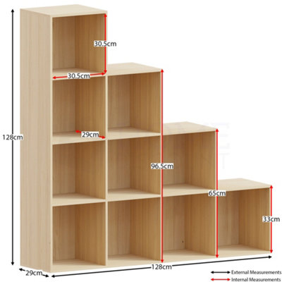 Vida Designs Durham Oak 10 Cube Staircase Storage Unit & Set of 5 White Cube Foldable Storage Baskets