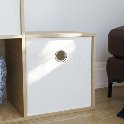 Vida Designs Durham Oak 10 Cube Staircase Storage Unit & Set of 5 White Cube Foldable Storage Baskets