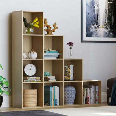 Vida Designs Durham Oak 10 Cube Staircase Storage Unit Storage Unit Bookcase Organiser