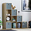 Vida Designs Durham Oak 10 Cube Storage Unit & Set of 5 Grey Cube Foldable Storage Baskets