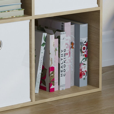 Vida Designs Durham Oak 2x2 Cube Storage Unit & Set of 2 White Cube Foldable Storage Baskets