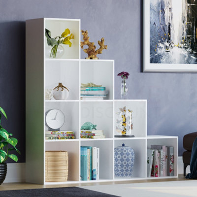 Vida Designs Durham White 10 Cube Staircase Storage Unit Bookcase Organiser