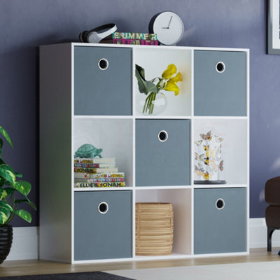 Vida Designs Durham White 3x3 Cube Storage Unit & Set of 5 Grey Cube