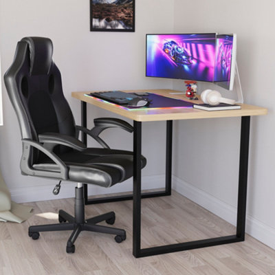 Vida Designs Gaming Desk With U Shape Legs, Oak