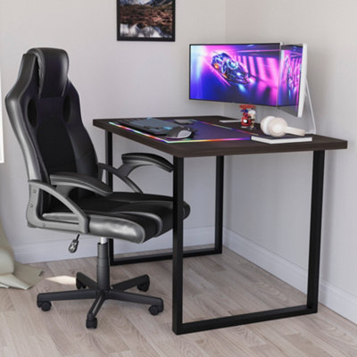 Vida Designs Gaming Desk With U Shape Legs, Walnut