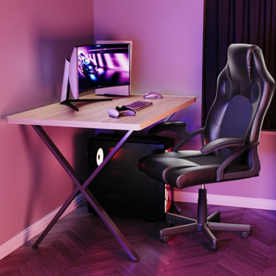Vida Designs Gaming Desk With X Shape Legs, Oak