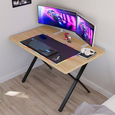 Vida Designs Gaming Desk With X Shape Legs, Oak
