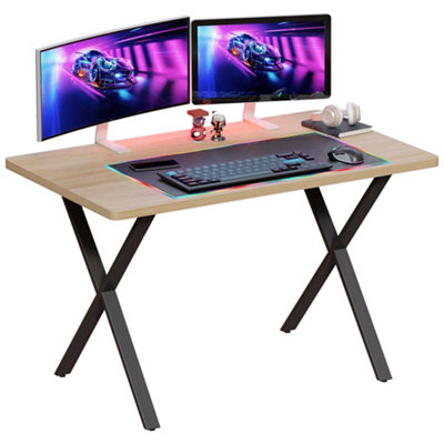 Vida Designs Gaming Desk With X Shape Legs, Oak