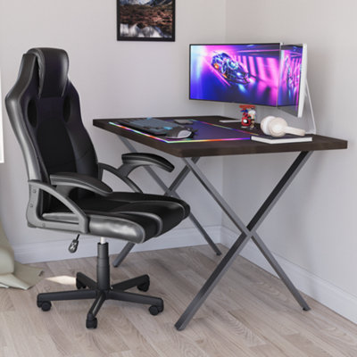 Vida Designs Gaming Desk With X Shape Legs, Walnut