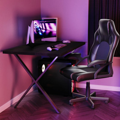 Vida Designs Gaming Desk With X Shape Legs, Walnut