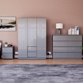 Vida Designs Glinton 3 Piece Grey FSC Bedroom Set - (8 Drawer Chest, 3 Door Wardrobe, 2 Drawer Bedside Chest)