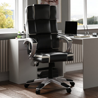 Vida Designs Henderson Black & White Executive Office Computer Chair Adjustable Swivel  PU Faux-Leather